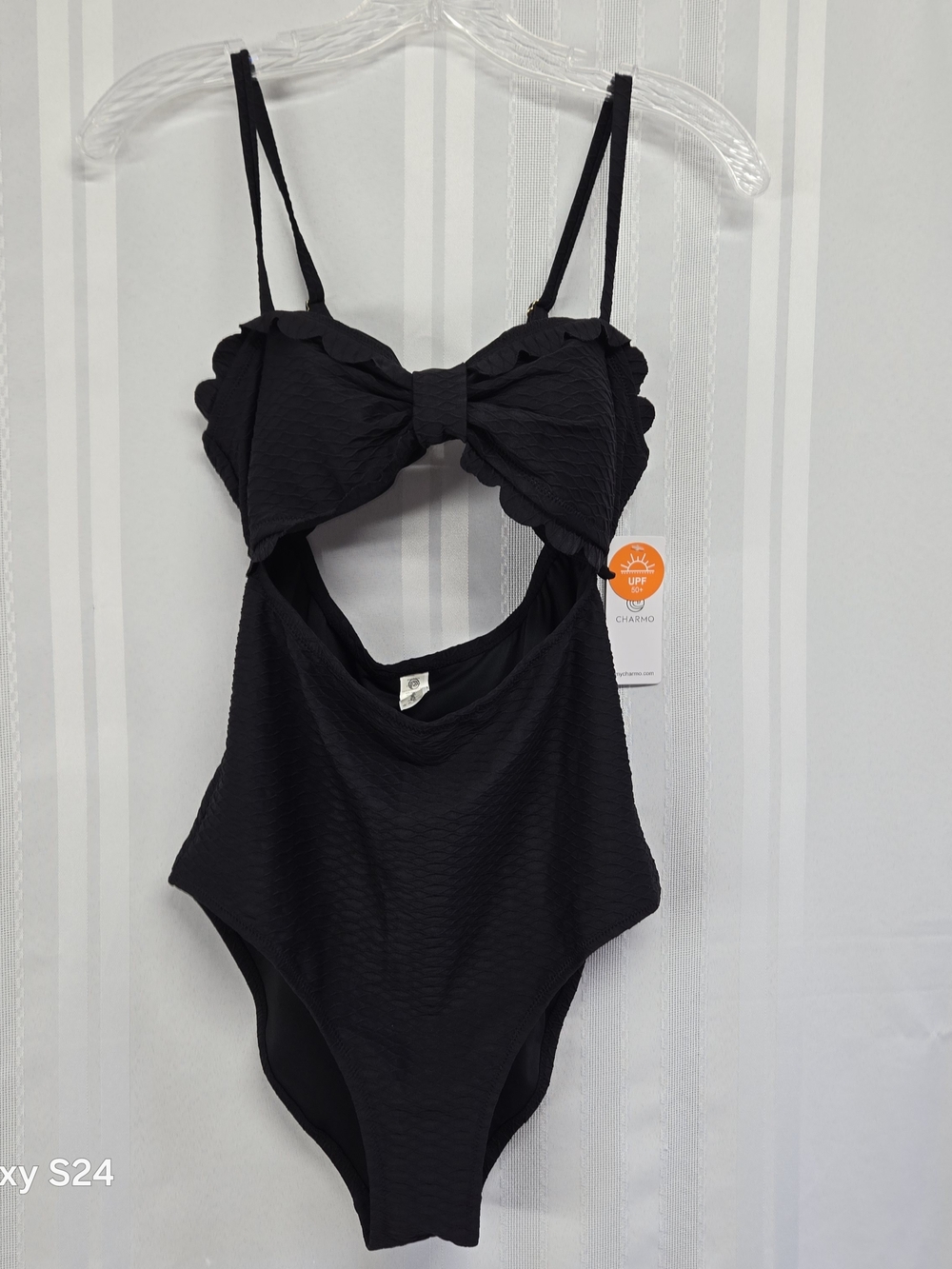 CHARMO Black Scalloped Bow One-Piece Swimsuit MEDIUM